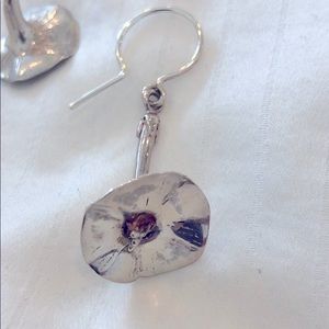 Solid Sterling silver poppy pendant earrings